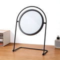 Modern black metal frame circular makeup mirror with adjustable swivel on wooden desk - Round-Black