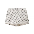 Chic high-waisted white shorts with black polka dots featuring a stylish matching belt - Shorts