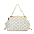 Elegant white sequin rhombic handbag with faux pearl handle and gold chain strap - Colorful
