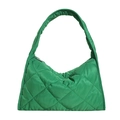 Green quilted nylon hobo bag with wide shoulder strap and zipper closure in studio view - Grass Green