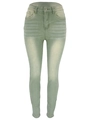Detail view of high waist skinny jeans in mint green wash with denim texture - S / Green