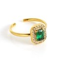 Adjustable 18k gold plated ring with emerald cut green stone and diamond halo - Green Rectangle Style (592-Green Zircon)