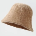 Winter Damen Fischerhut aus hellem Khaki-Plüsch mit warmer und flauschiger Textur - M (56-58cm) / Camel