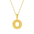 Polished gold plated letter O pendant necklace with textured dots for men and women - Letter O