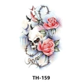 Waterproof tattoo sticker TH-159 featuring realistic skull and pink rose design - Th-159 / 210*148mm