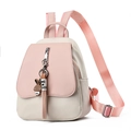 Pink and beige contrast backpack for women with cute rabbit charm and metal zipper - Pink