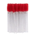 Glitter handle eyelash spoolies with vibrant red nylon brush head in bulk pack - Crystal Handle Red Bristles (50Pcs/Pack)