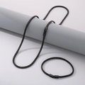 Conjunto de collar y pulsera de acero inoxidable negro con diseño de cadena de trigo - Pulsera 21cm (aprox. 10g) / Negro