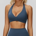 Grijsblauwe halter sport-bh en legging met hoge taille voor yoga en fitness oefeningen - S / Grijsblauw