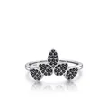 Eleganter Ring aus S925 Sterlingsilber mit Blattdesign und schwarzen Zirkonia-Steinen - US Größe 5 / Ring