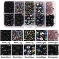 10-grid DIY bead set with macaron glass beads and black stars in a plastic box - Box Packaging / Black