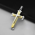 Three-layer split cross pendant necklace in silver and gold tone stainless steel - Pendant Only / Gold