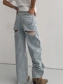 Jeans vintage azzurri a gamba larga da donna con strappi posteriori sulla coscia - S / Azzurro
