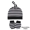 Black and white striped newborn knotted hat and matching scratch mittens set - Black White Striped Hat and Mittens