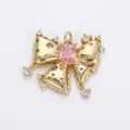 Exquisite gold butterfly pendant featuring a pink center stone and cubic zirconia inlay - Gold Pink Zircon Bow Pendant(YSN009-01)