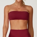 Nahtloses weinrotes trägerloses Sport-BH und High-Waist-Leggings-Set für Yoga und Fitness - Kirschrot