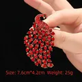 Elegant peacock brooch in red rhinestones and gold finish, sized 7.6cm by 4.2cm - YNCP6593 Peacock / 7.6cm*4.2cm / Red