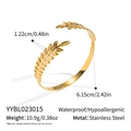 Golden stainless steel cuff bracelet featuring delicate engraved leaf patterns - Wheat Ear Leaves (YYBL023015)