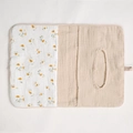 Detail of floral cotton muslin baby organizer bag with hanging loop and soft texture - Small Yellow Flower + Solid Color