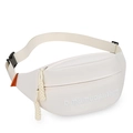Minimalist white leather chest bag with embroidery and adjustable strap for women - White