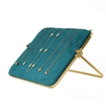 Emerald green velvet necklace display stand with gold trim and folding back support - Slanted Necklace Stand with Support-Green