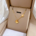 Minimalist double layer titanium steel necklace with two gold butterfly pendants - Gold