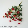 Artificial red rose flower bouquet 37cm total length with green leaves for home decor - Red