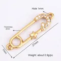 Gold plated safety pin connector with star detail and micro zircon stones for DIY jewelry - Gold Plated Safety Pin with Zirconia