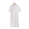 Detail of white cotton T-shirt maxi dress with round neck and size M label on hanger - S / Bottoms / White