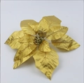 Sparkling gold artificial poinsettia flower with metallic texture for Christmas tree decor - Style D Gold