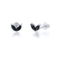 Detailed view of S925 sterling silver marquise black zircon stud earrings on white background - Silver Tone/Black Zirconia