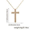 Golden cross necklace with purple heart-shaped zircons and precise dimensions - Style I (Heart Spliced Cross/Purple Zirconia)