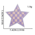 Detailed view of checkered star embroidery patch with 7.4cm size measurement labels - Checkerboard Star Patch 6# (Purple & Pink)