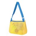 Yellow mesh beach shell bag for kids with adjustable blue strap and zipper closure - Yellow with Lake Blue Strap / 21*25*8cm