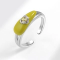 Verstellbarer silberner Ring mit gelbem Zirkonstein und Macaron-Emaille-Verzierung - Gelbe Emaille mit Herz-Hauptstein(AJ782)