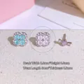 Micro-set clover stud earring in blue and pink gemstones with 316L stainless steel base - (1 Piece) Platinum #5 0.8mm Thick 6mm Long / 316l Titanium Steel * Real Gold Plating * Comfortable To Wear