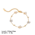 18K gold-plated stainless steel flower bracelet with blue and white floral charms - Anklet / Blue
