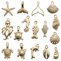 Set of 14 gold ocean animal charms including starfish and seahorse for DIY jewelry - 16Pcs KC Gold Ocean Set