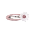 Pink fabric wrapped hair clip with white embroidered daisy flower for girls - Style 9-Pink Woven Daisy BB Clip