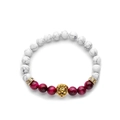 Armband aus Howlith und Tigerauge Perlen mit goldenem Löwenkopf für Damen und Herren - Weißer Türkis & Rosenrot Tigerauge