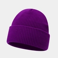 Detailed view of dark purple ribbed knit beanie showing thick elastic texture and cuff - One Size / Deep purple