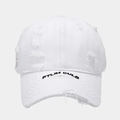 Casquette blanche délavée avec broderie FTLM OULE noire et détails de coton déchiré - Réglable / Blanc