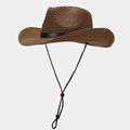 Detalle de sombrero de paja vaquero con tejido texturizado y banda de cuero negro - Marrón Oscuro
