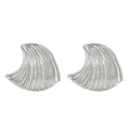 Silver geometric wave textured earrings with elegant pleated design for women - Ribbed Fan Style Silver (N-232)