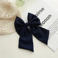 Elegant navy blue bow hair clip made of fine fabric with a spring fastener - Navy Blue