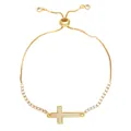 Bracciale a croce placcato oro regolabile con zirconi e chiusura a sfera scorrevole - Stile Croce Strass Laterale (D)