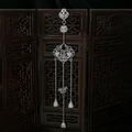 Detailed view of vintage silver tassel brooch with Chinese longevity lock and fortune motif - Z246-8 Long Life Lock Fish