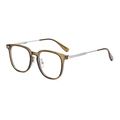 Retro amber brown square frame glasses with slim silver metal temples for women - Olive Frame C5