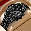 Orologio cronografo uomo con cinturino nero in acciaio e indici in diamanti vista 45° - Indici Argento Catena Nera (2741)