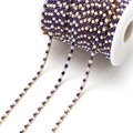 DIY jewelry chain with dark blue rhinestones and white pearls on golden base - 3mm Blue